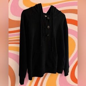 Old Navy Black Hooded Button-Front Sweatshirt